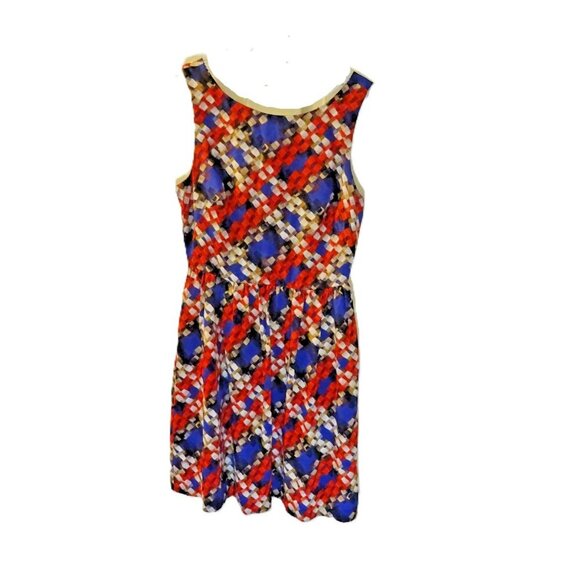 Trina Turk 100% Silk Fit & Flare Dress Size 6 Multicolor Geometric Sleeveless - Picture 6 of 9